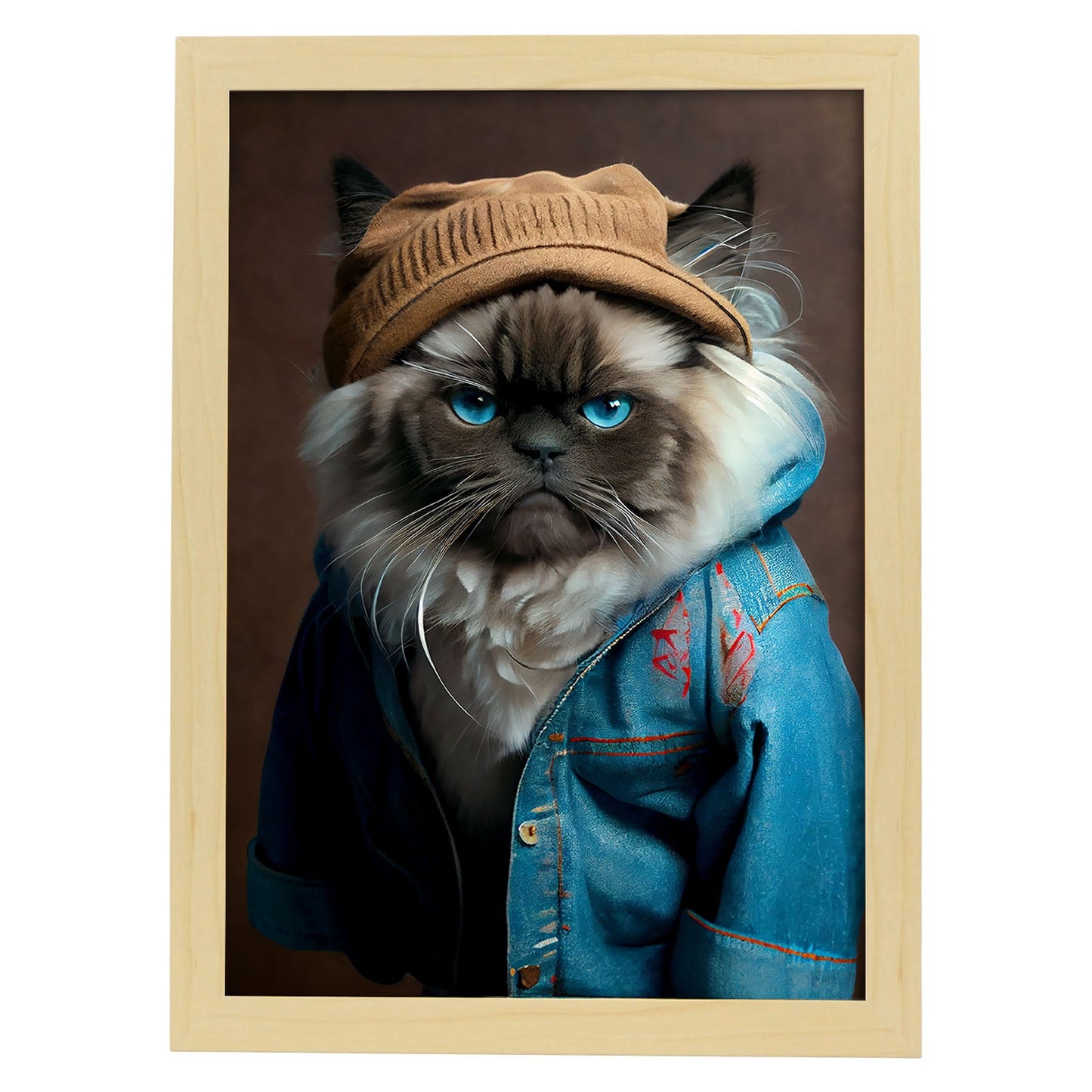 Nacnic un himalaya tipo gato vestido con ropa humana t. Estampados de arte de pared estético para el diseño de dormitorio o sala de estar.-Artwork-Nacnic-A4-Marco Madera clara-Nacnic Estudio SL