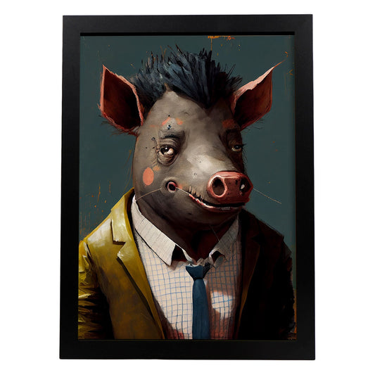 Nacnic Un jabalí que se viste con accesorios de ropa humana 1. estampados de arte estético de pared para el diseño de dormitorio o sala de estar.-Artwork-Nacnic-A4-Sin marco-Nacnic Estudio SL