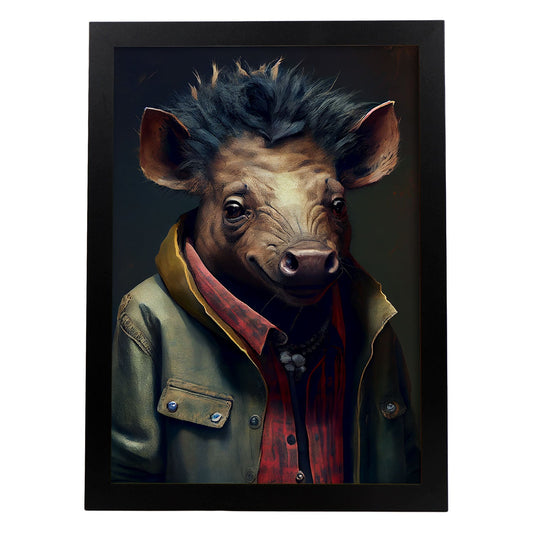 Nacnic Un jabalí que se viste con accesorios de ropa humana 2. estampados de arte estético de pared para el diseño de dormitorio o sala de estar.-Artwork-Nacnic-A4-Sin marco-Nacnic Estudio SL