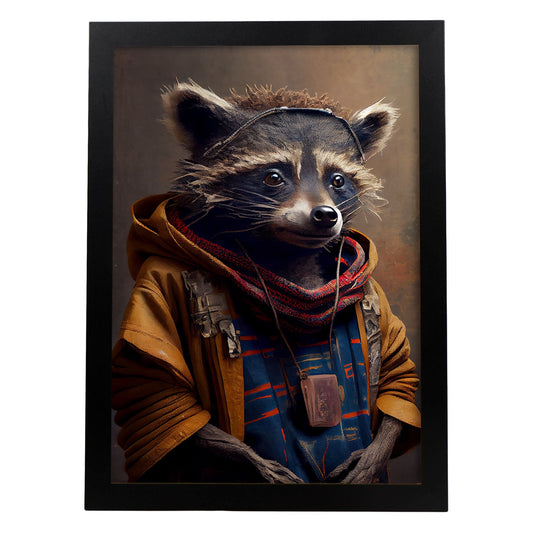 Nacnic, un mapache vestido con accesorios de ropa humana. Estampados de arte de pared estético para el diseño de dormitorio o sala de estar.-Artwork-Nacnic-A4-Sin marco-Nacnic Estudio SL