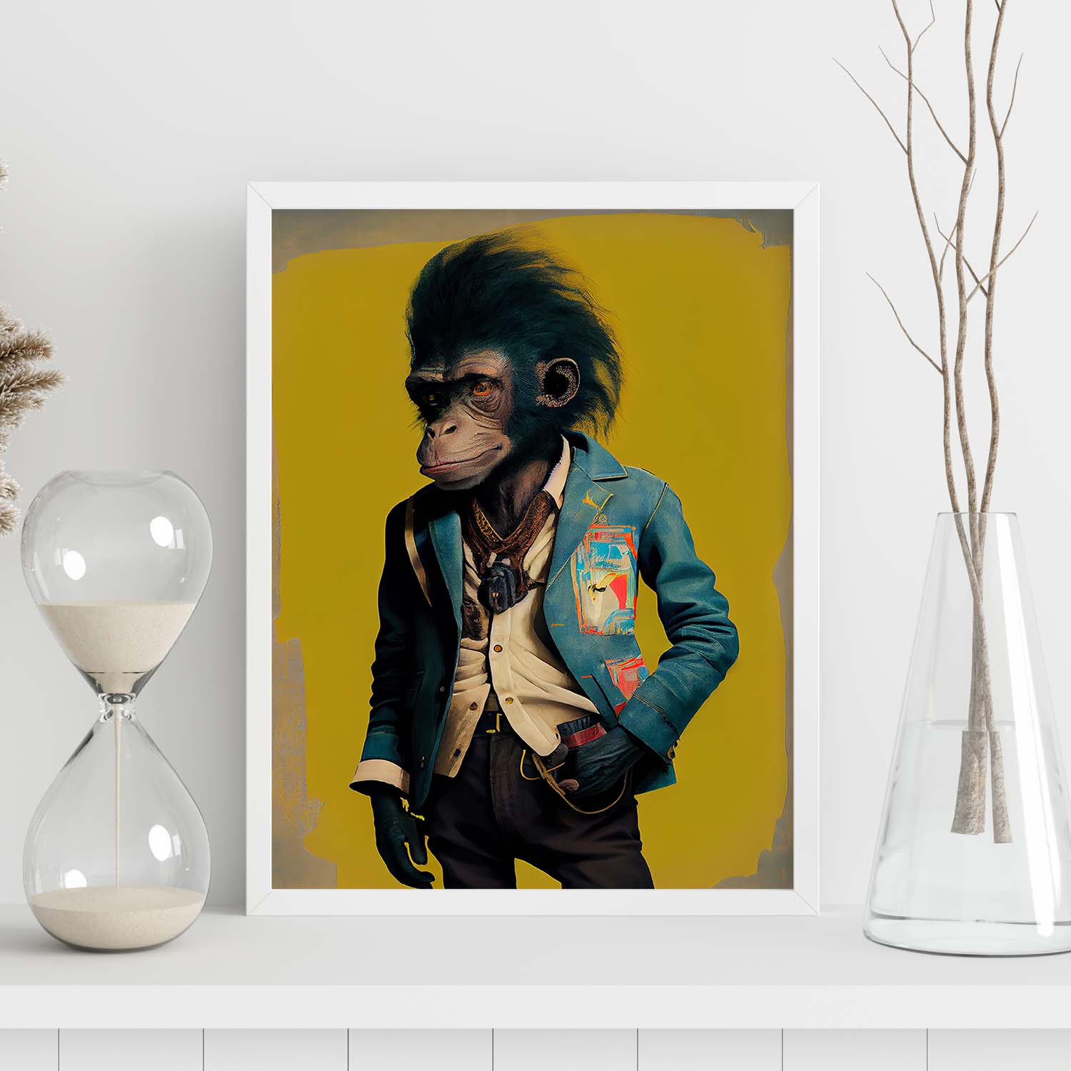 Nacnic Un mono vestido con ropa humana jean. Estampados de arte de pared estético para el diseño de dormitorio o sala de estar.-Artwork-Nacnic-Nacnic Estudio SL