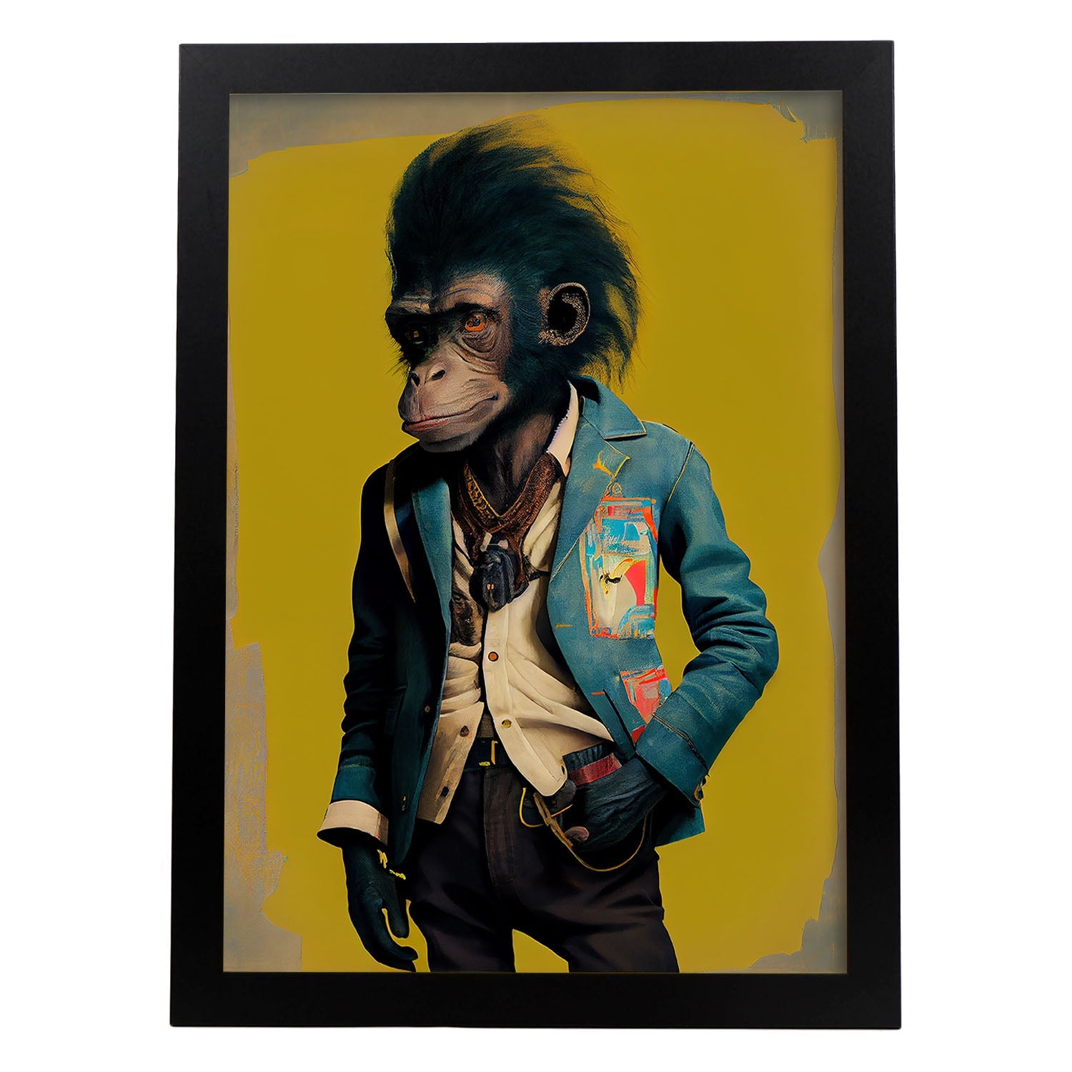 Nacnic Un mono vestido con ropa humana jean. Estampados de arte de pared estético para el diseño de dormitorio o sala de estar.-Artwork-Nacnic-A4-Sin marco-Nacnic Estudio SL