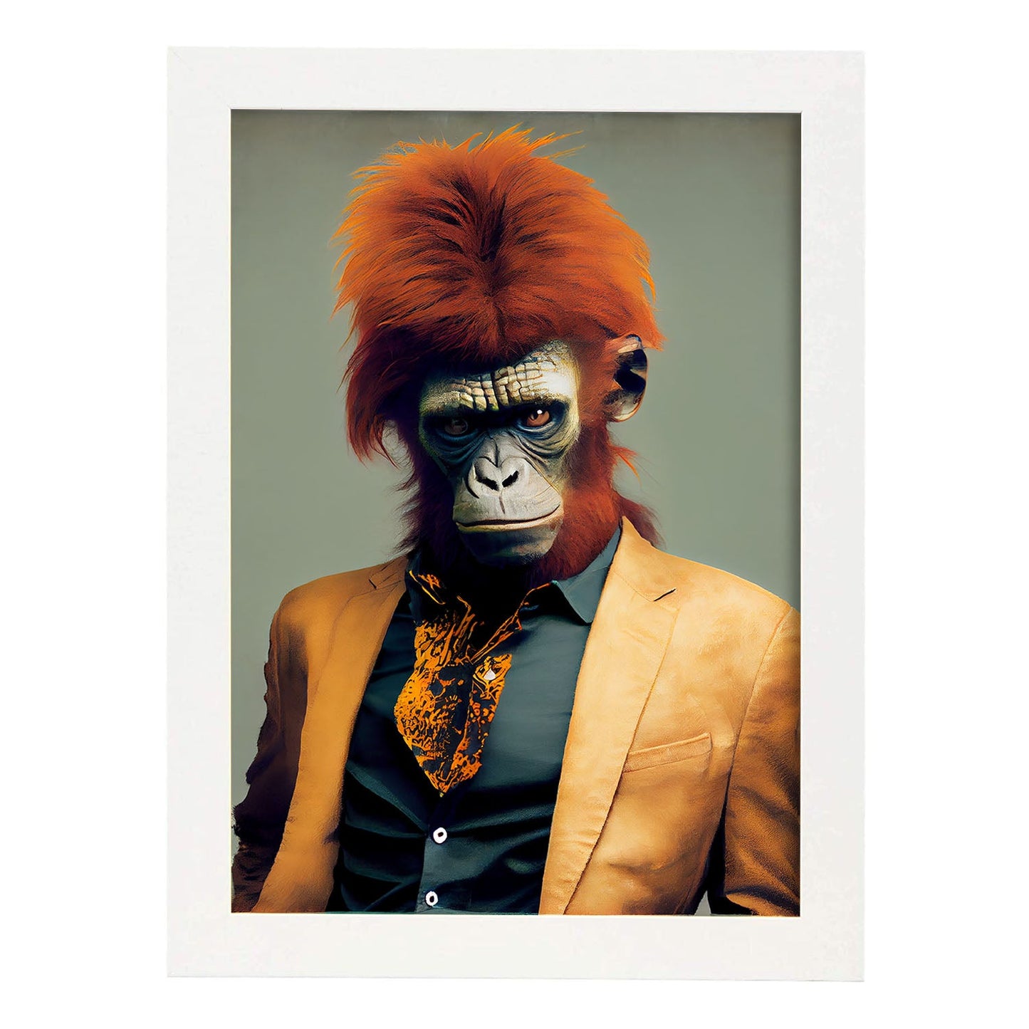 Nacnic un orangután vestido con ropa humana. Estampados de arte de pared estético para el diseño de dormitorio o sala de estar.-Artwork-Nacnic-A4-Marco Blanco-Nacnic Estudio SL