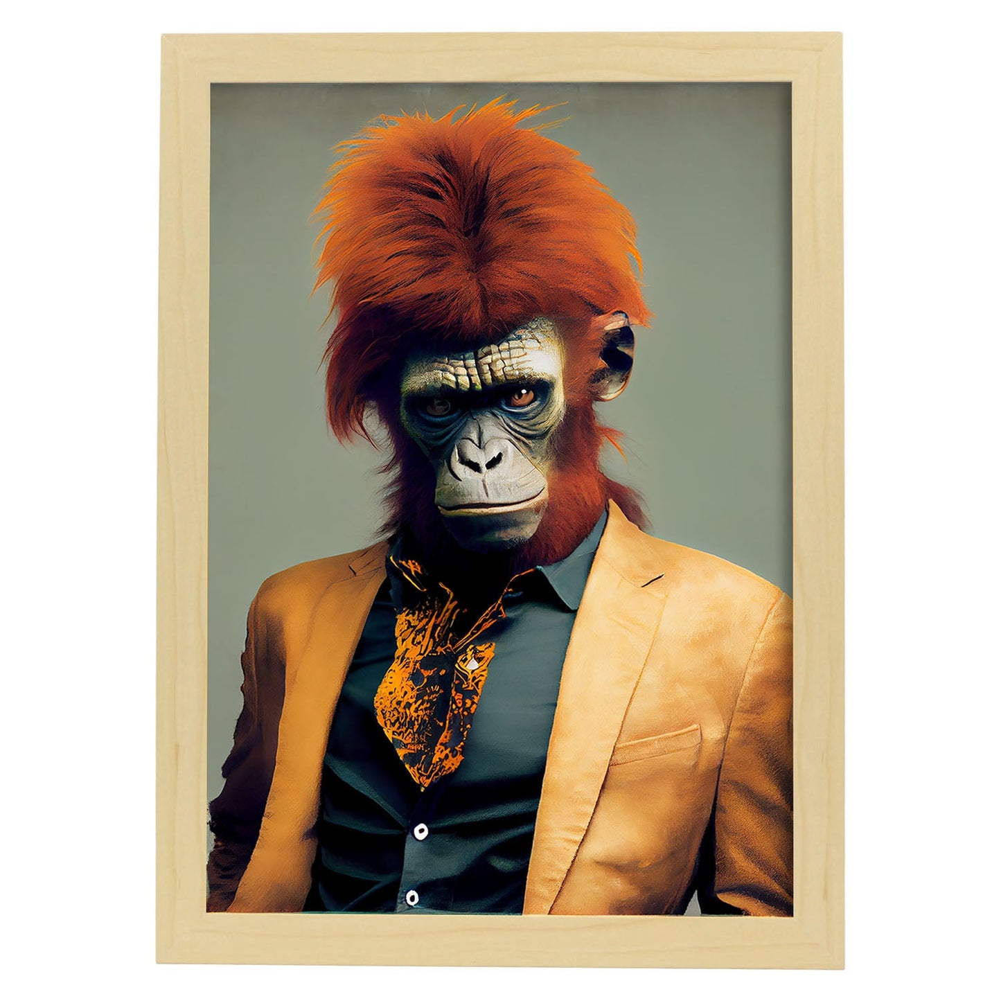 Nacnic un orangután vestido con ropa humana. Estampados de arte de pared estético para el diseño de dormitorio o sala de estar.-Artwork-Nacnic-A4-Marco Madera clara-Nacnic Estudio SL