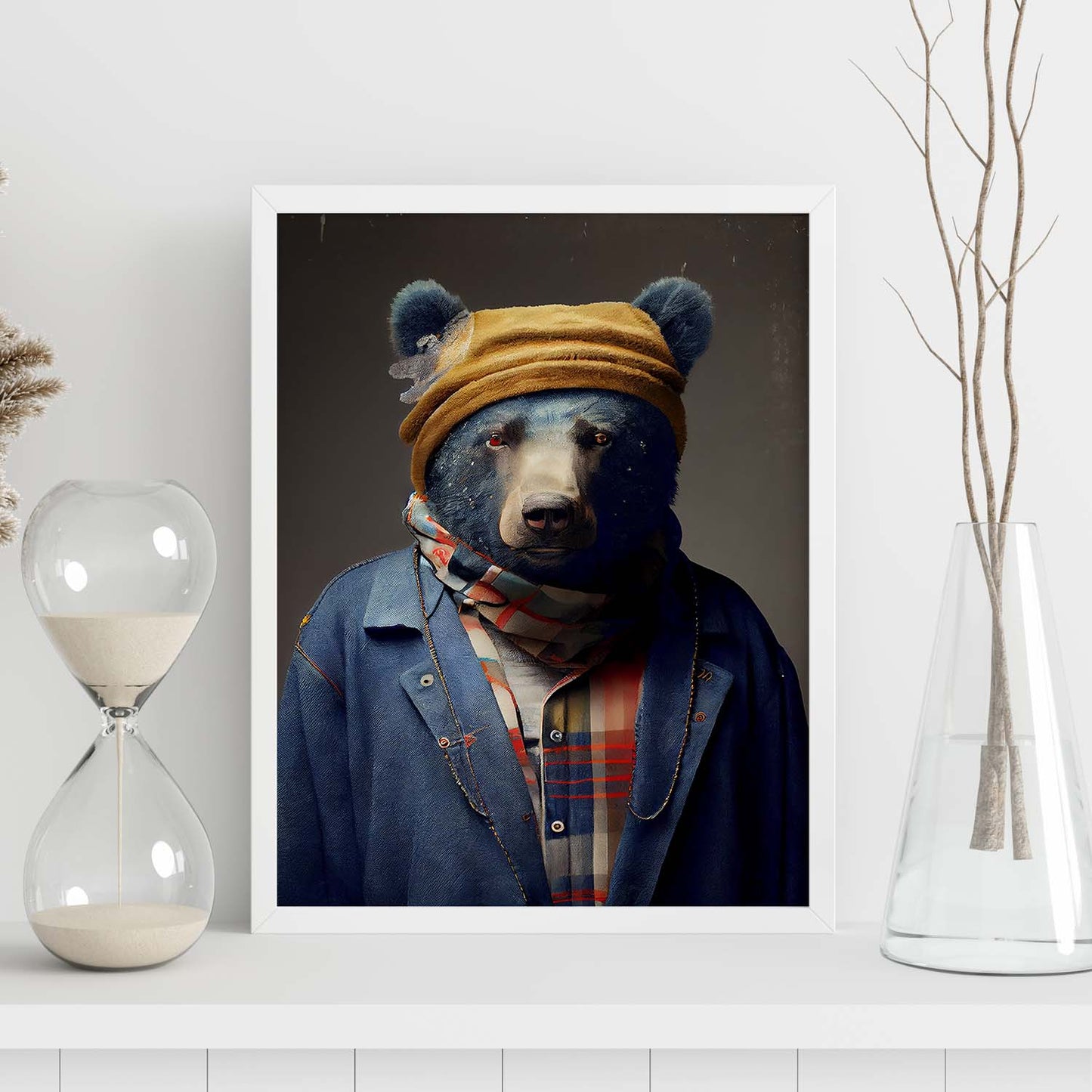 Nacnic Un oso vestido con ropa humana jean. Estampados de arte de pared estético para el diseño de dormitorio o sala de estar.-Artwork-Nacnic-Nacnic Estudio SL