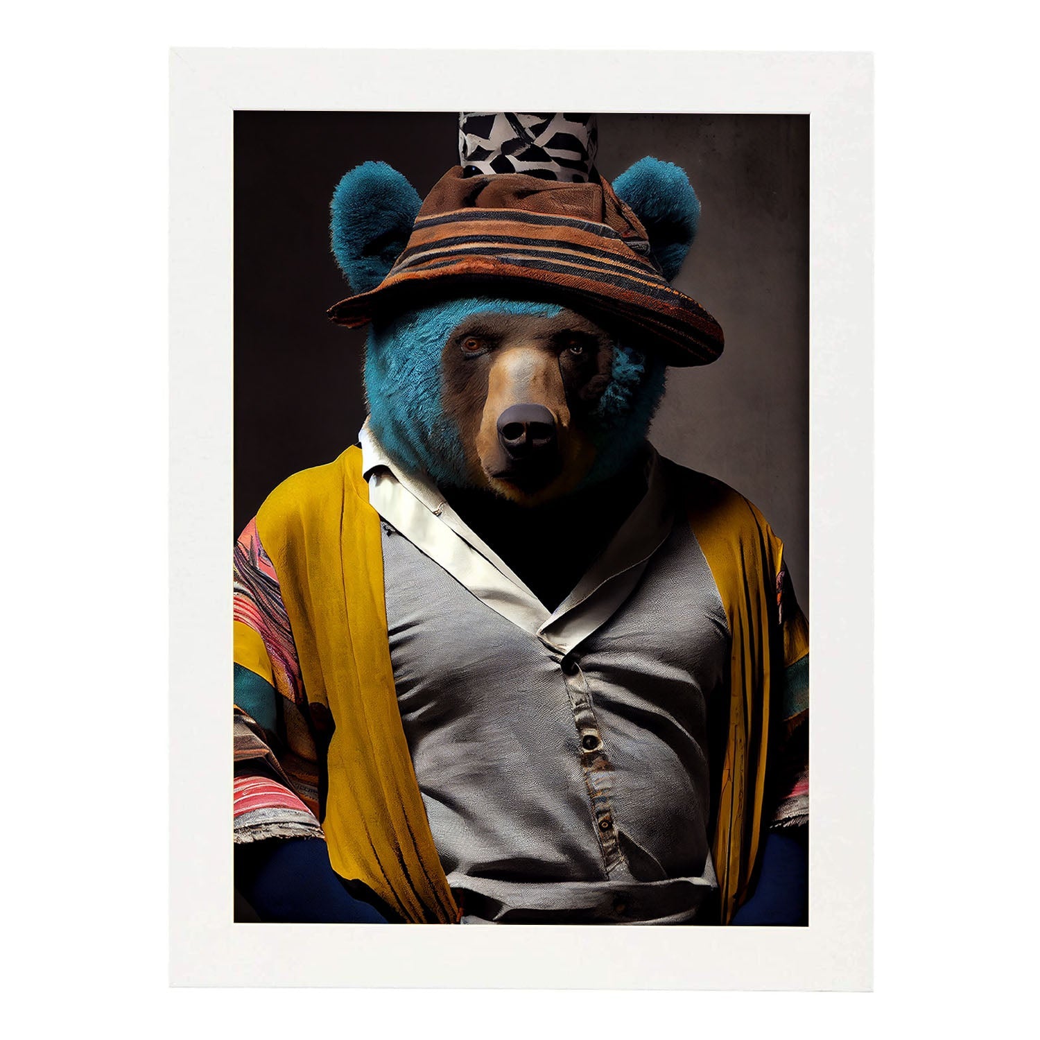 Nacnic Un oso vestido con ropa humana jean. Estampados de arte de pared estético para el diseño de dormitorio o sala de estar.-Artwork-Nacnic-A4-Marco Blanco-Nacnic Estudio SL