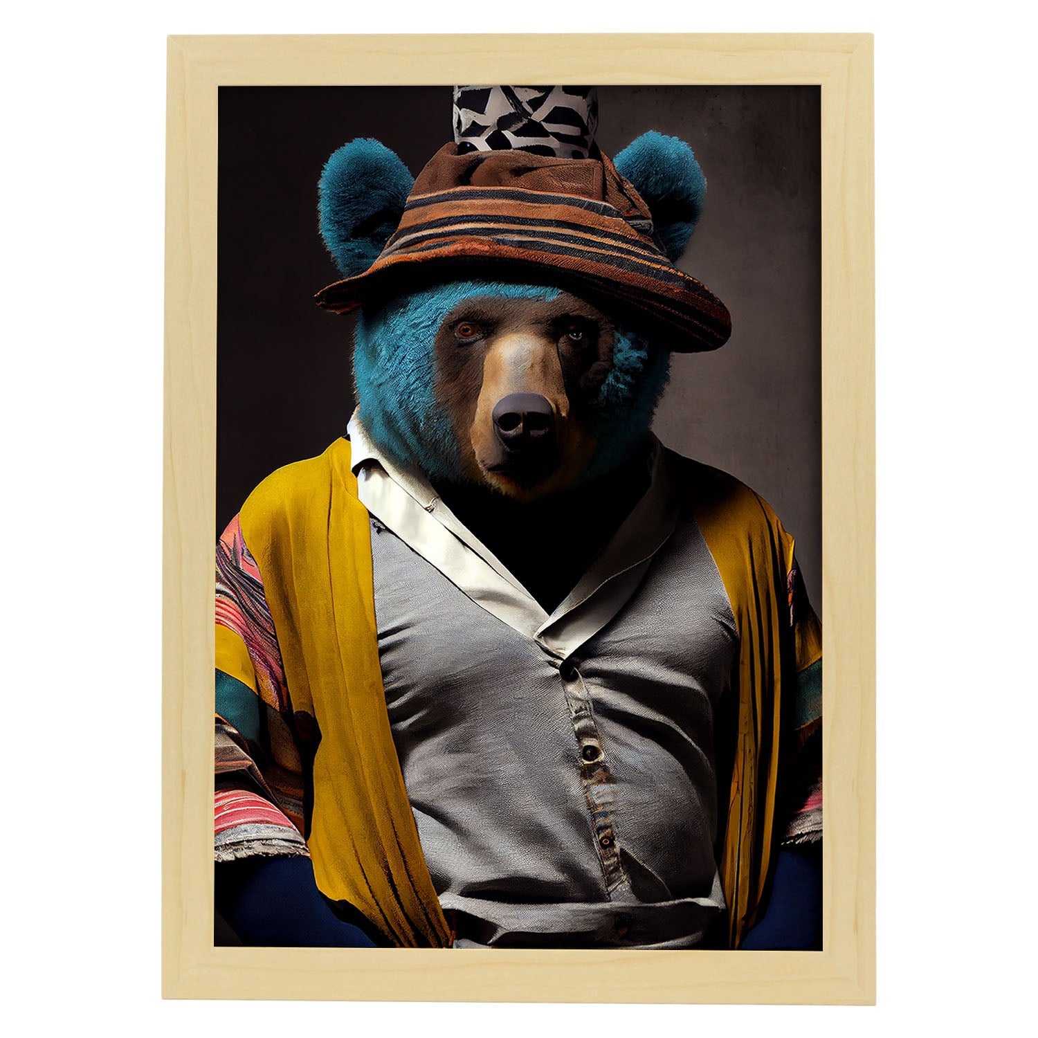 Nacnic Un oso vestido con ropa humana jean. Estampados de arte de pared estético para el diseño de dormitorio o sala de estar.-Artwork-Nacnic-A4-Marco Madera clara-Nacnic Estudio SL