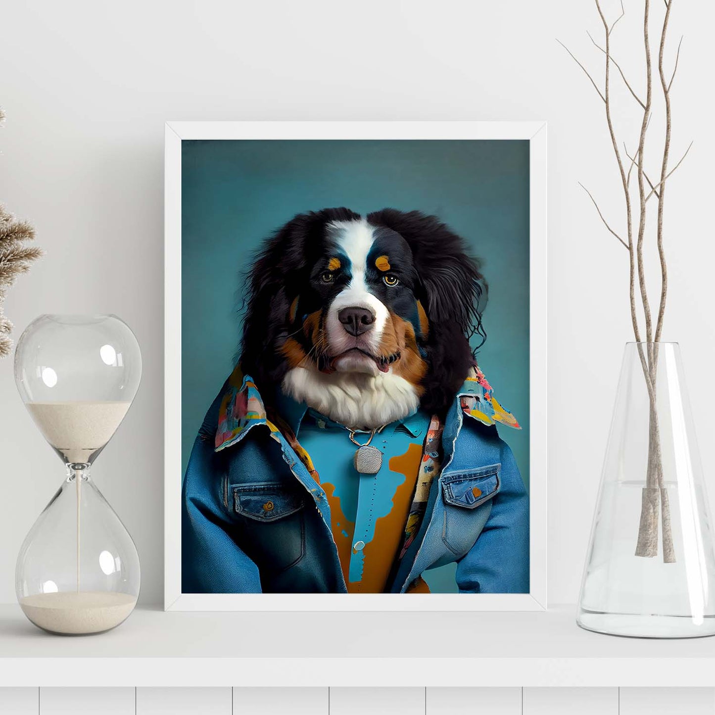 Nacnic, un perro de montaña bernés tipo perro vestido con Huma. Estampados de arte de pared estético para el diseño de dormitorio o sala de estar.-Artwork-Nacnic-Nacnic Estudio SL