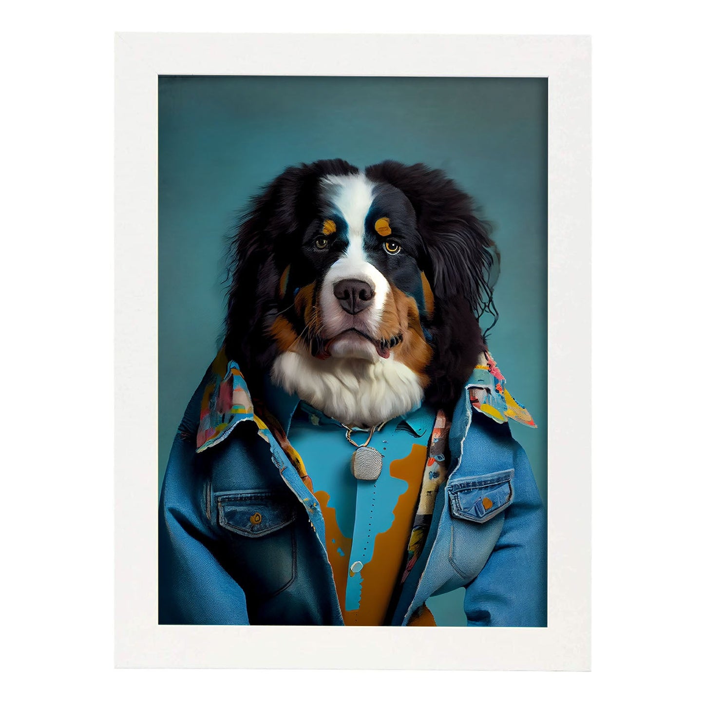 Nacnic, un perro de montaña bernés tipo perro vestido con Huma. Estampados de arte de pared estético para el diseño de dormitorio o sala de estar.-Artwork-Nacnic-A4-Marco Blanco-Nacnic Estudio SL