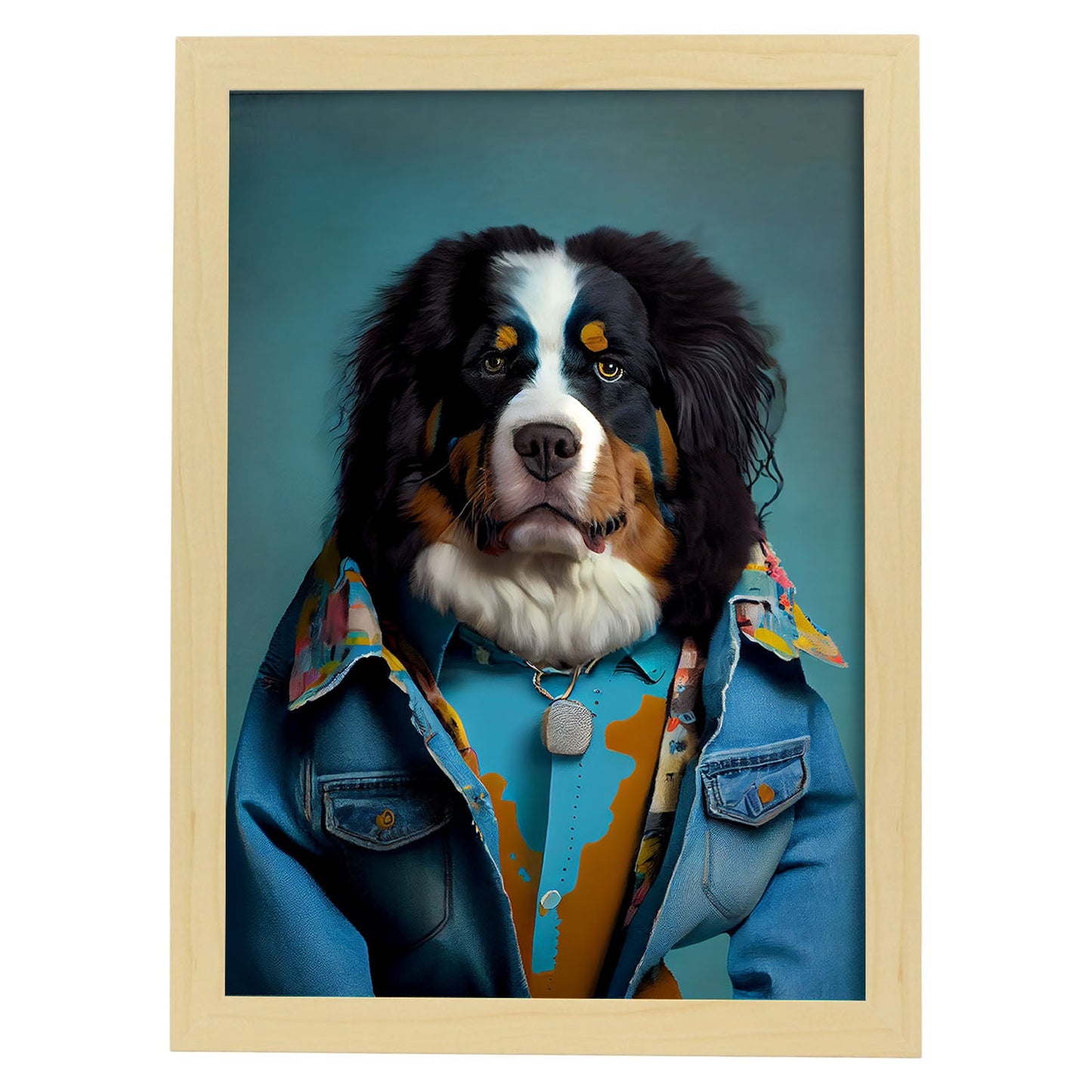 Nacnic, un perro de montaña bernés tipo perro vestido con Huma. Estampados de arte de pared estético para el diseño de dormitorio o sala de estar.-Artwork-Nacnic-A4-Marco Madera clara-Nacnic Estudio SL