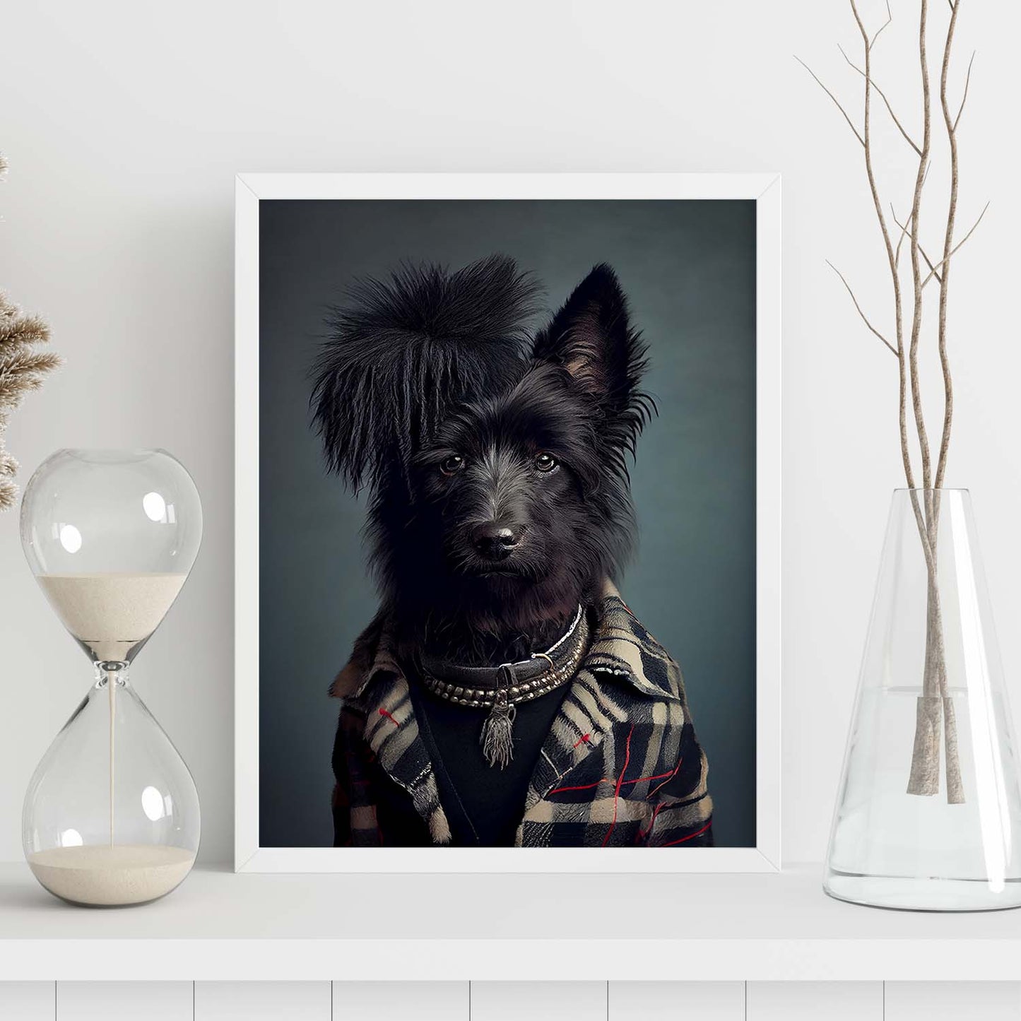 Nacnic, un perro de oveja belga tipo perro vestido con cl. Estampados de arte de pared estético para el diseño de dormitorio o sala de estar.-Artwork-Nacnic-Nacnic Estudio SL