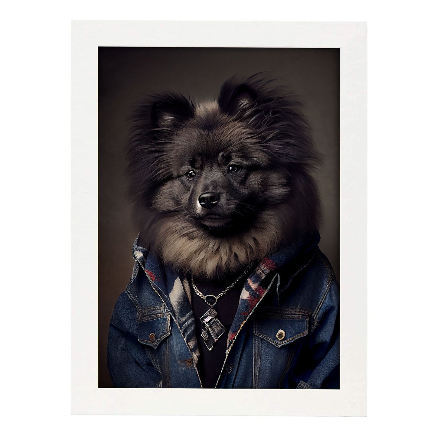 Nacnic, un perro Keeshond de tipo perro vestido con ropa humana. Estampados de arte de pared estético para el diseño de dormitorio o sala de estar.-Artwork-Nacnic-A4-Marco Blanco-Nacnic Estudio SL