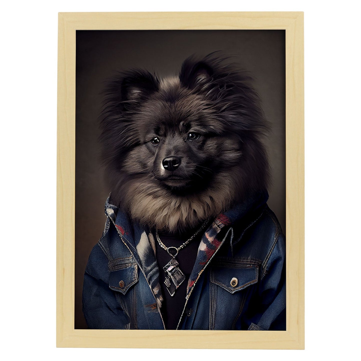 Nacnic, un perro Keeshond de tipo perro vestido con ropa humana. Estampados de arte de pared estético para el diseño de dormitorio o sala de estar.-Artwork-Nacnic-A4-Marco Madera clara-Nacnic Estudio SL