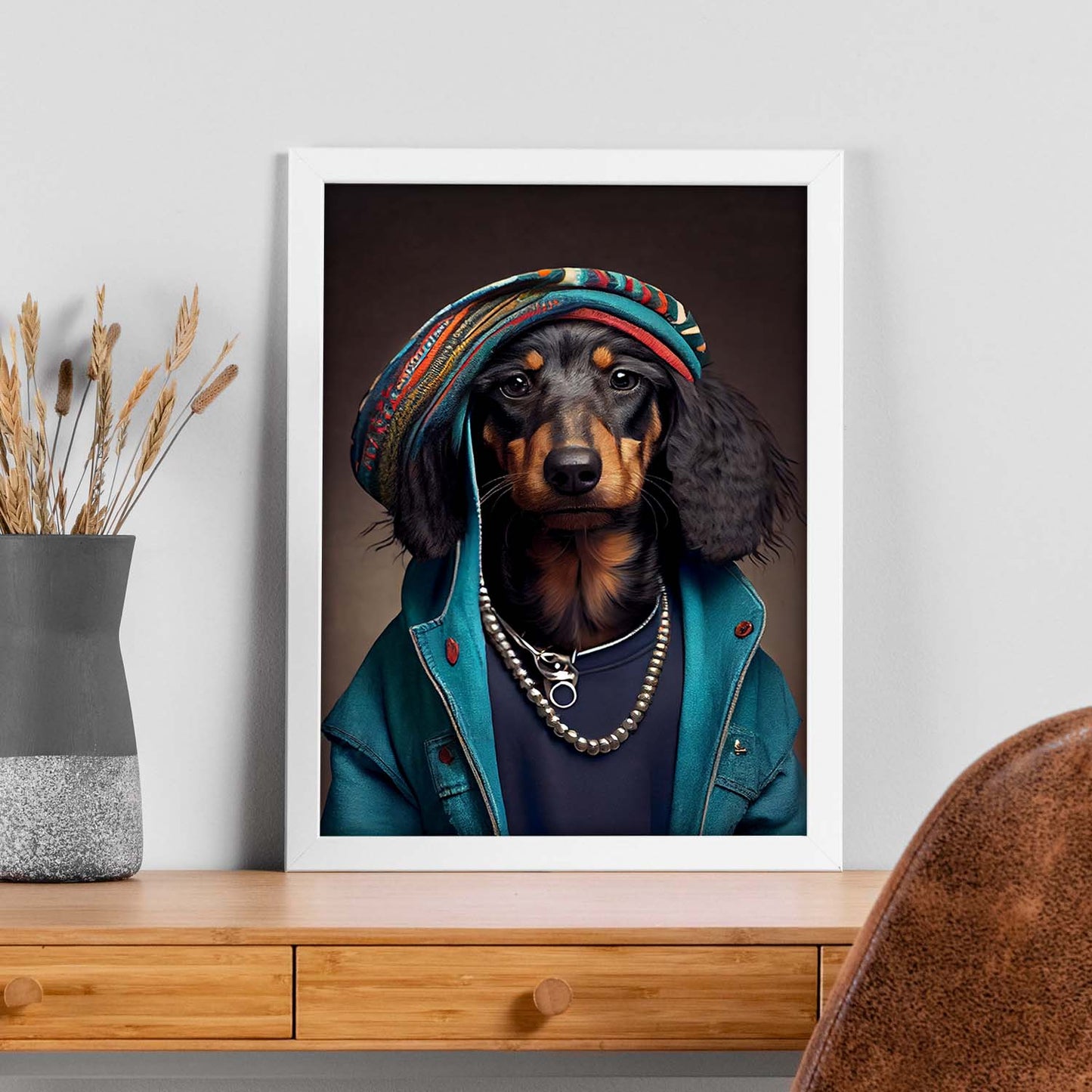 Nacnic un perro salchicha tipo perro vestido con ropa humana t. Estampados de arte de pared estético para el diseño de dormitorio o sala de estar.-Artwork-Nacnic-Nacnic Estudio SL
