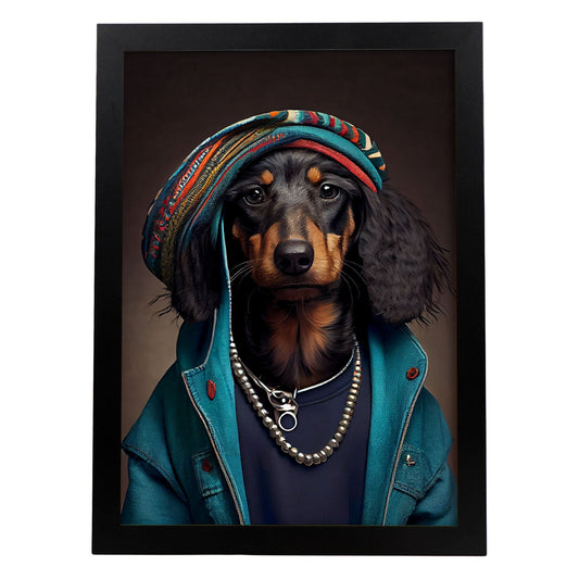 Nacnic un perro salchicha tipo perro vestido con ropa humana t. Estampados de arte de pared estético para el diseño de dormitorio o sala de estar.-Artwork-Nacnic-A4-Sin marco-Nacnic Estudio SL