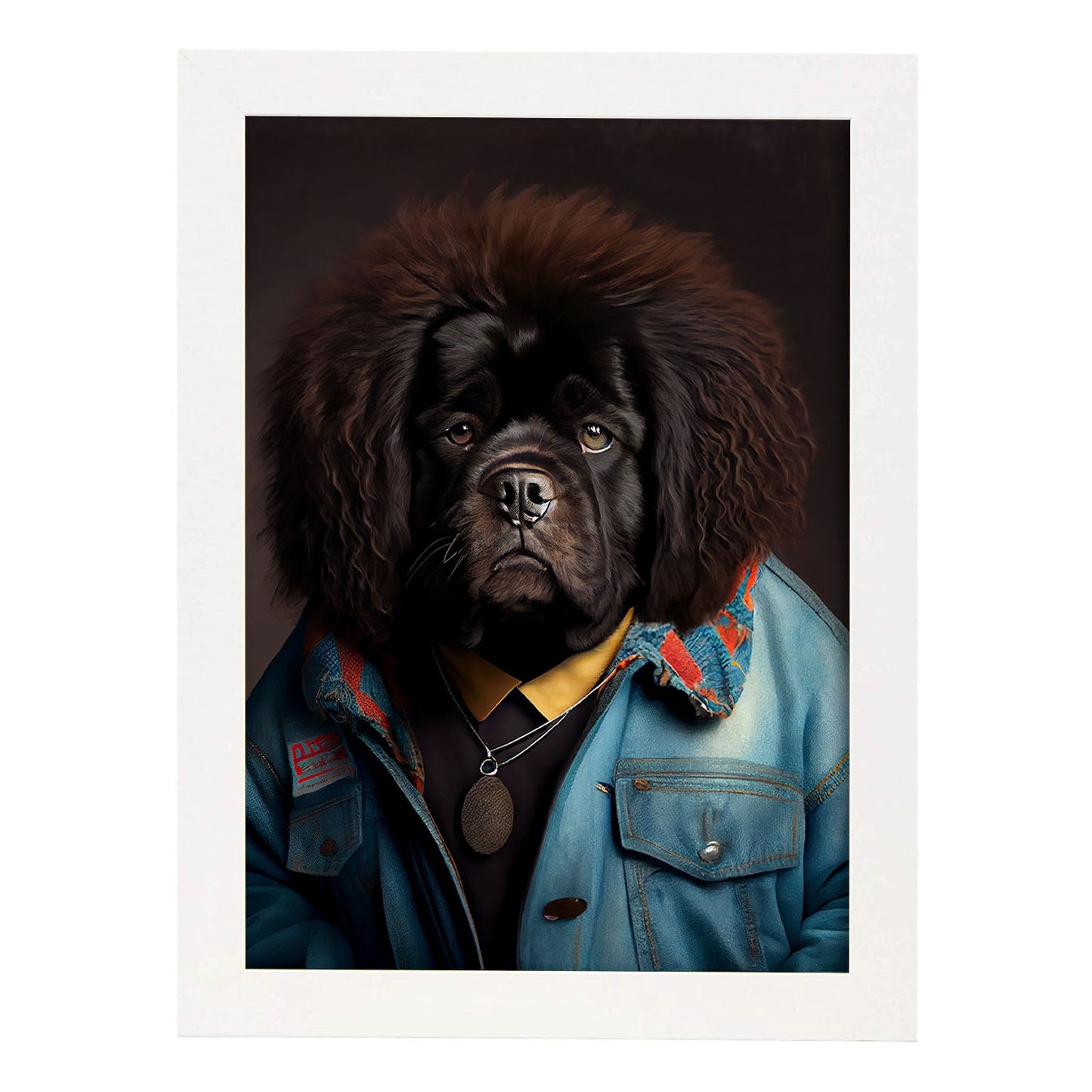 Nacnic Un perro Terranova Terranova vestida con ropa humana. Estampados de arte de pared estético para el diseño de dormitorio o sala de estar.-Artwork-Nacnic-A4-Marco Blanco-Nacnic Estudio SL