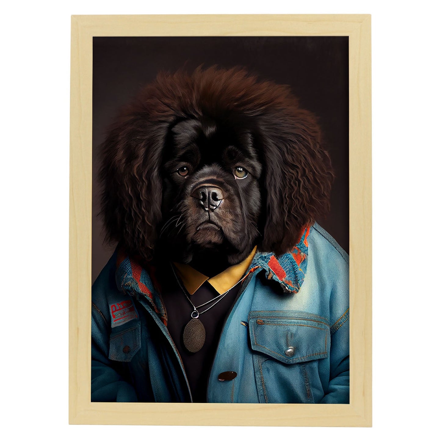 Nacnic Un perro Terranova Terranova vestida con ropa humana. Estampados de arte de pared estético para el diseño de dormitorio o sala de estar.-Artwork-Nacnic-A4-Marco Madera clara-Nacnic Estudio SL