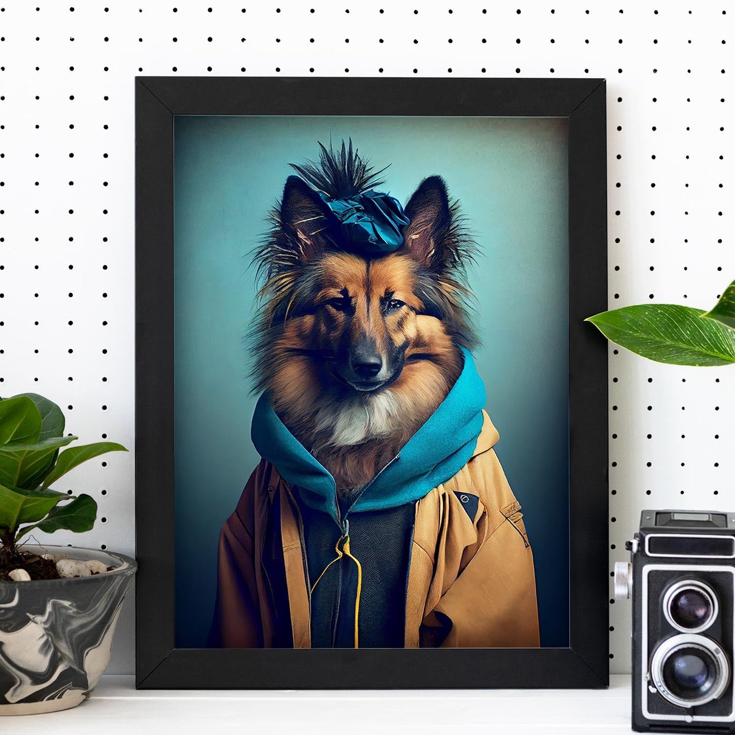 Nacnic Un perro Tervuren belga tipo perro vestido de humano. Estampados de arte de pared estético para el diseño de dormitorio o sala de estar.-Artwork-Nacnic-Nacnic Estudio SL