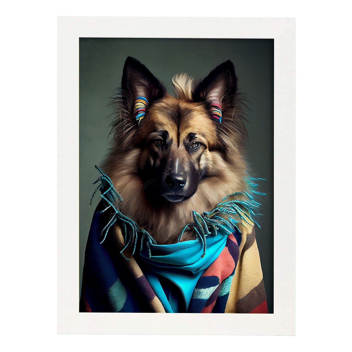 Nacnic Un perro Tervuren belga tipo perro vestido de humano. Estampados de arte de pared estético para el diseño de dormitorio o sala de estar.-Artwork-Nacnic-A4-Marco Blanco-Nacnic Estudio SL
