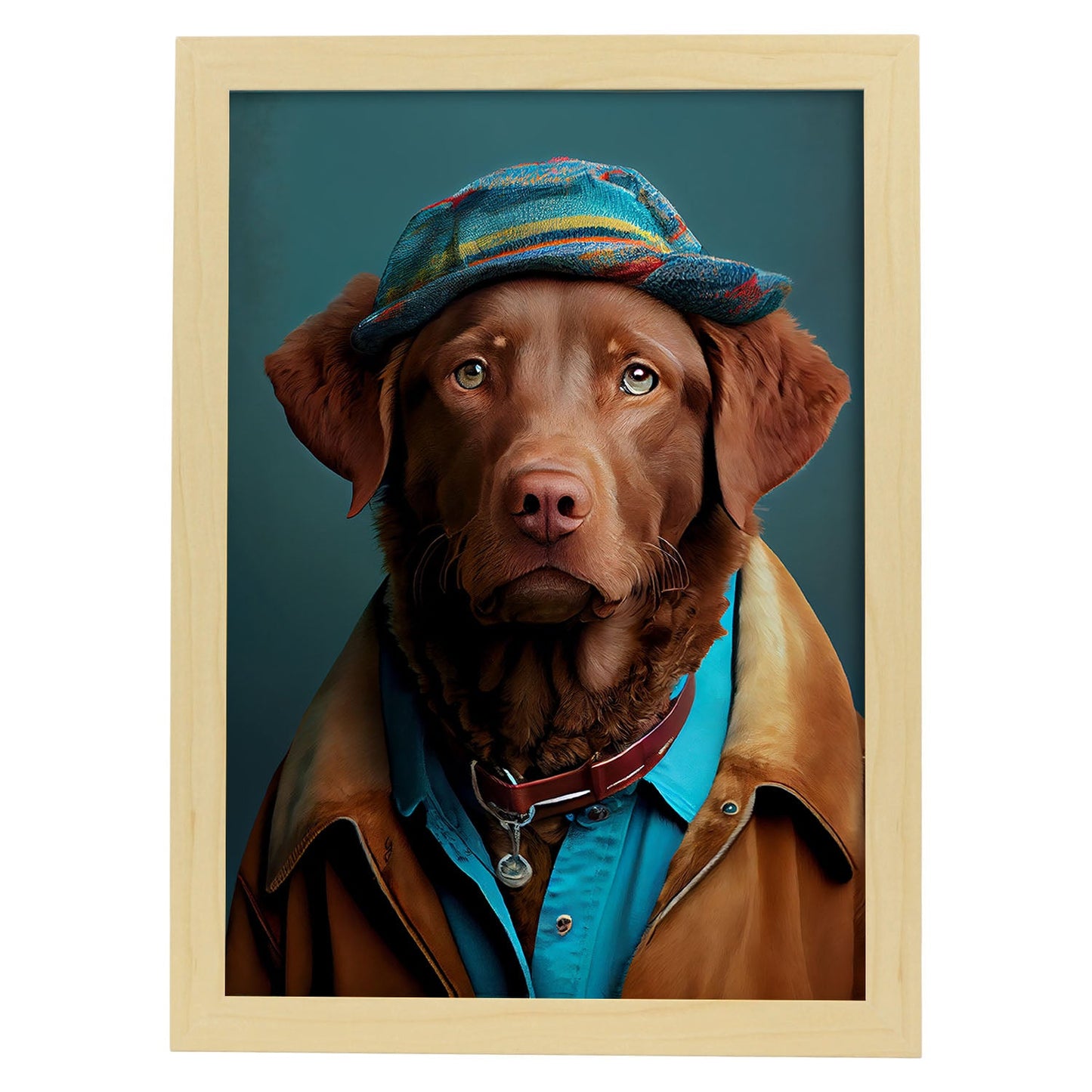 Nacnic, un perro tipo Chesapeake Bay Retriever, vestido con. Estampados de arte de pared estético para el diseño de dormitorio o sala de estar.-Artwork-Nacnic-A3-Marco Madera clara-Nacnic Estudio SL