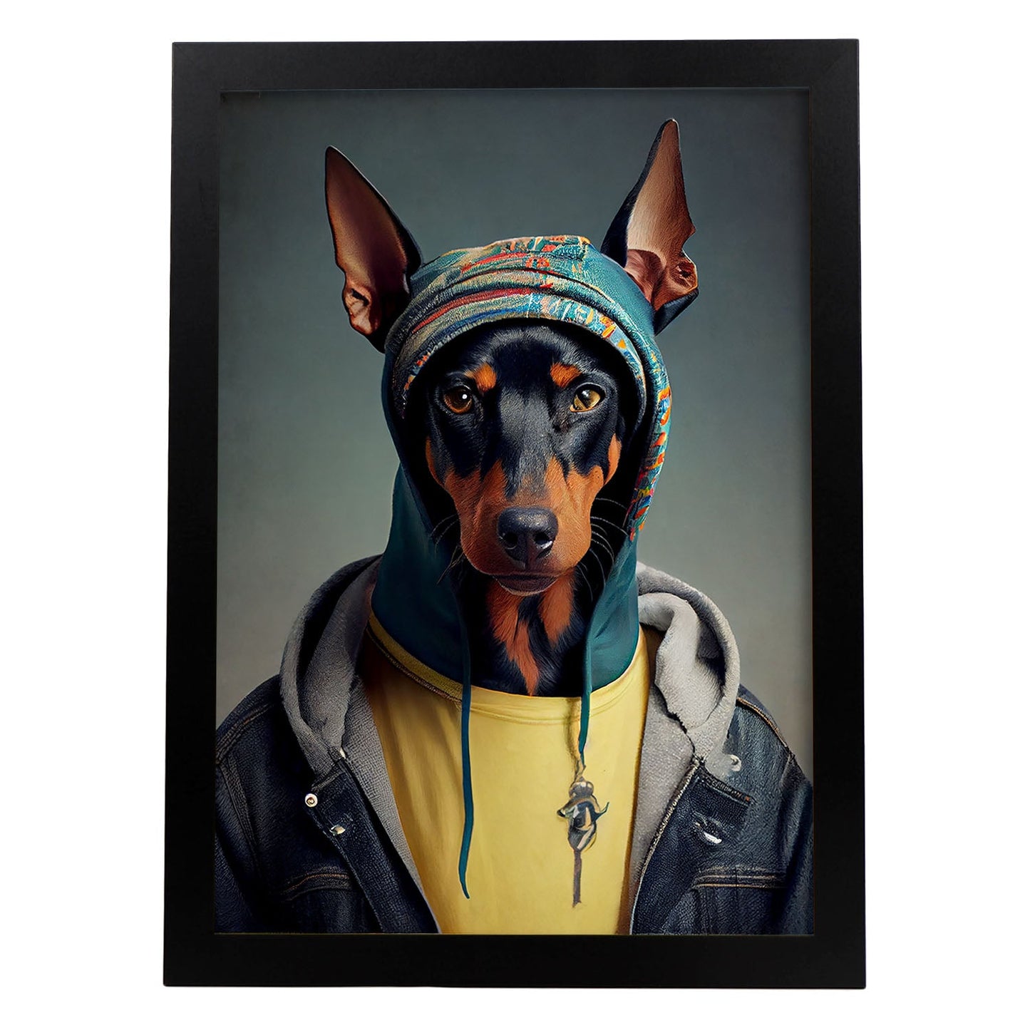 Nacnic Un perro Tipo Doberman Pinscher vestido con humano c. Estampados de arte de pared estético para el diseño de dormitorio o sala de estar.-Artwork-Nacnic-A3-Sin marco-Nacnic Estudio SL