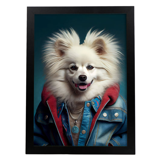 Nacnic Un perro tipo perro American Eskimo vestido con humanos. Estampados de arte de pared estético para el diseño de dormitorio o sala de estar.-Artwork-Nacnic-A4-Sin marco-Nacnic Estudio SL