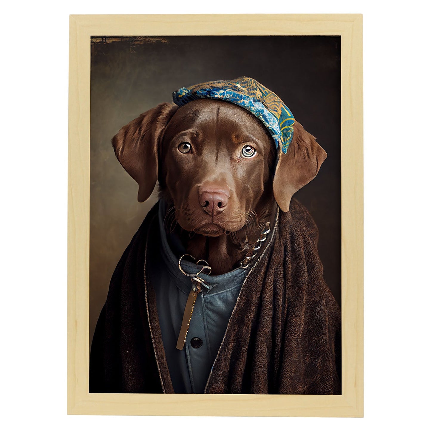 Nacnic un perro tipo perro Chesapeake Bay Retriever vestido 1. estampados de arte estético de pared para el diseño de dormitorio o sala de estar.-Artwork-Nacnic-A4-Marco Madera clara-Nacnic Estudio SL
