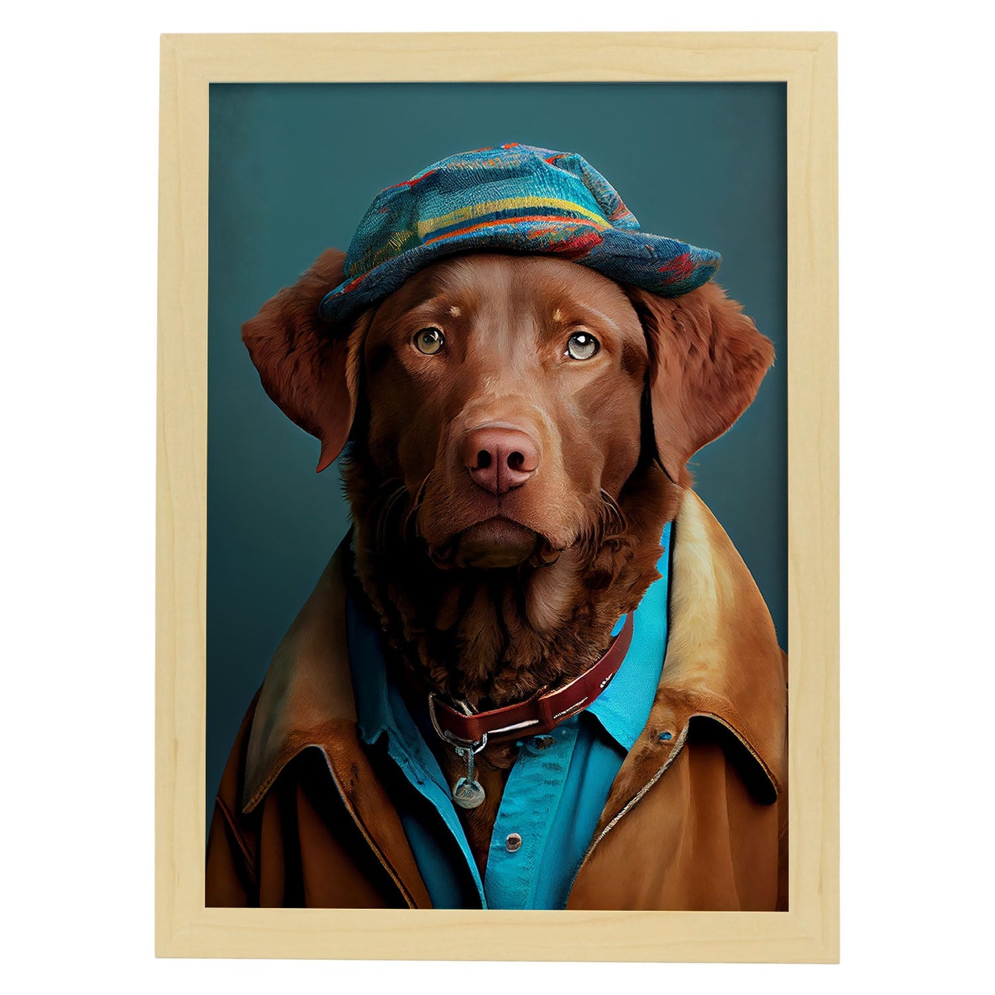 Nacnic un perro tipo perro Chesapeake Bay Retriever vestido 2. estampados de arte estético de pared para el diseño de dormitorio o sala de estar.-Artwork-Nacnic-A4-Marco Madera clara-Nacnic Estudio SL