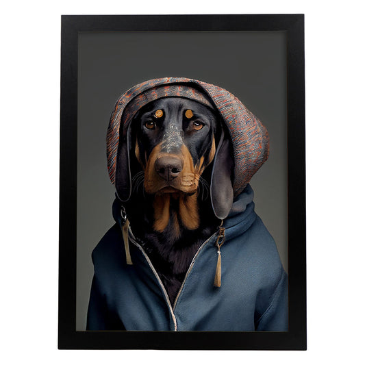 Nacnic, un perro tipo perro, un coonhound negro y bronceado vestido. Estampados de arte de pared estético para el diseño de dormitorio o sala de estar.-Artwork-Nacnic-A4-Sin marco-Nacnic Estudio SL
