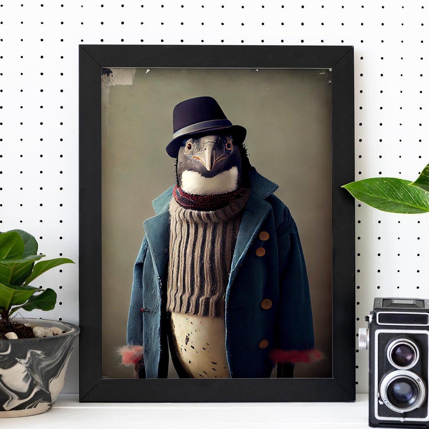 Nacnic Un pingüino vestido con ropa humana pequeña. Estampados de arte de pared estético para el diseño de dormitorio o sala de estar.-Artwork-Nacnic-Nacnic Estudio SL