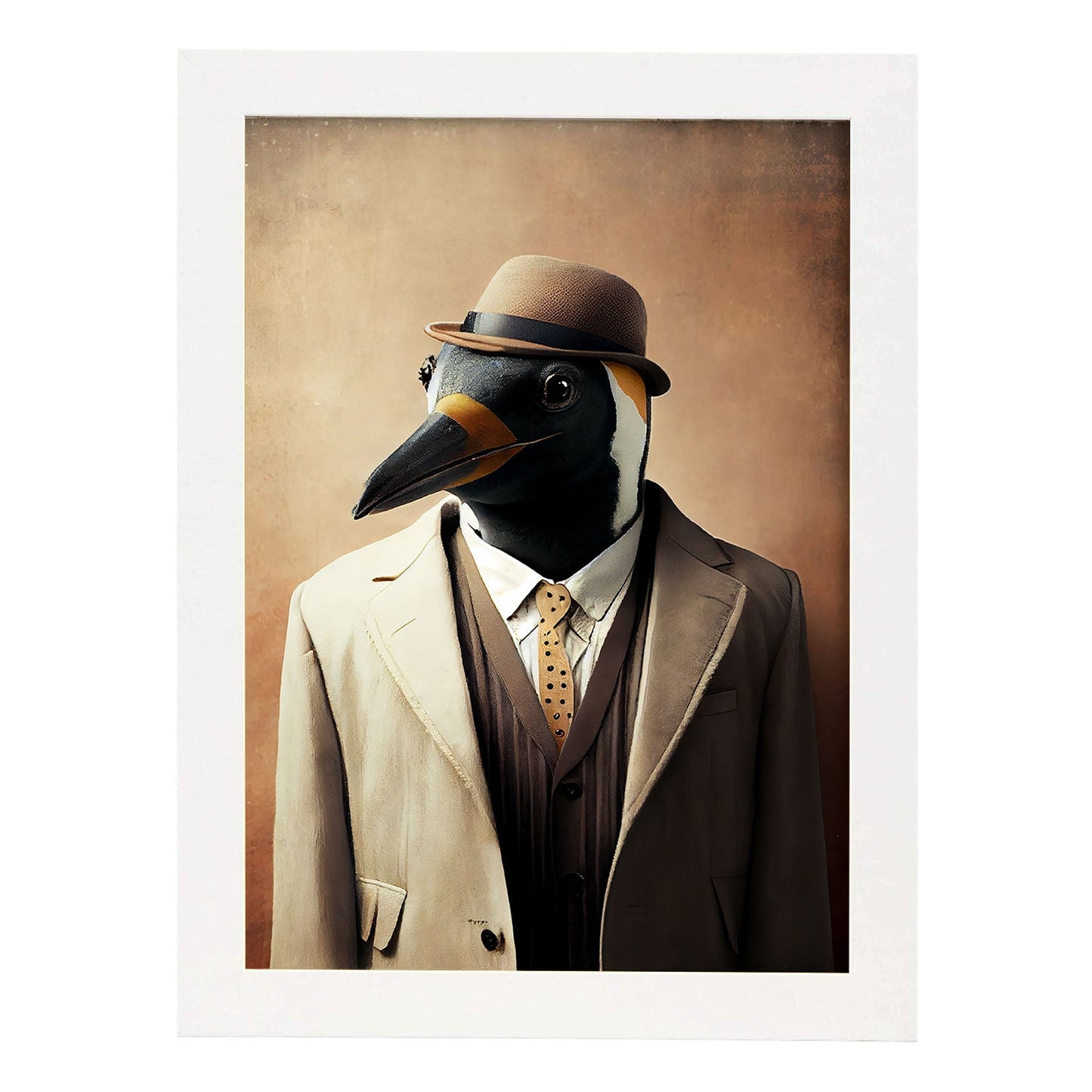 Nacnic Un pingüino vestido con ropa humana pequeña. Estampados de arte de pared estético para el diseño de dormitorio o sala de estar.-Artwork-Nacnic-A4-Marco Blanco-Nacnic Estudio SL