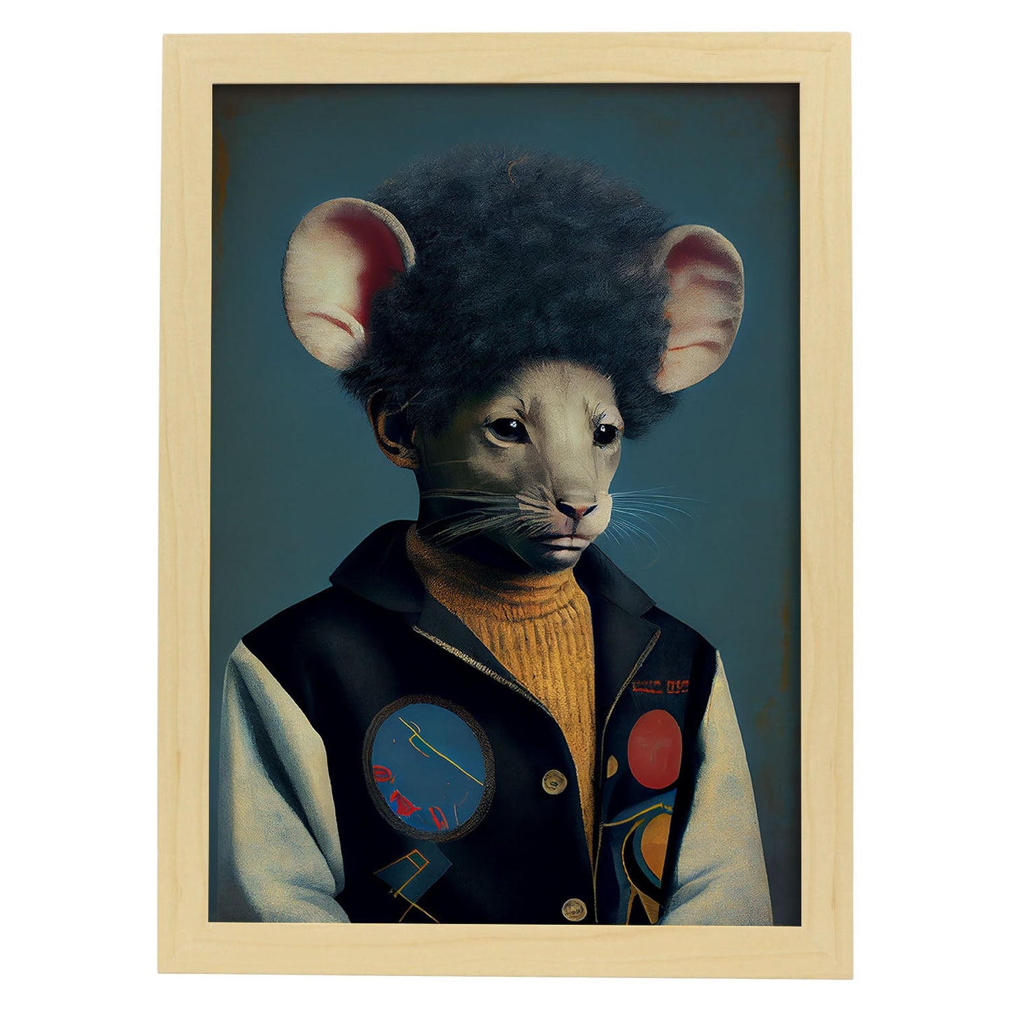 Nacnic Un ratón vestido con ropa humana. Estampados de arte de pared estético para el diseño de dormitorio o sala de estar.-Artwork-Nacnic-A4-Marco Madera clara-Nacnic Estudio SL