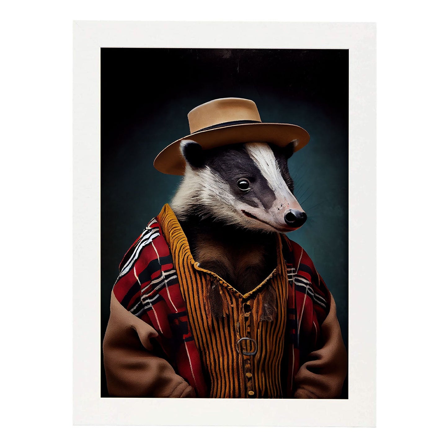 Nacnic un tejón vestido con ropa humana pequeña sonrisa. Estampados de arte de pared estético para el diseño de dormitorio o sala de estar.-Artwork-Nacnic-A4-Marco Blanco-Nacnic Estudio SL