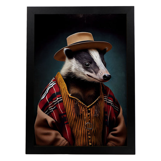 Nacnic un tejón vestido con ropa humana pequeña sonrisa. Estampados de arte de pared estético para el diseño de dormitorio o sala de estar.-Artwork-Nacnic-A4-Sin marco-Nacnic Estudio SL
