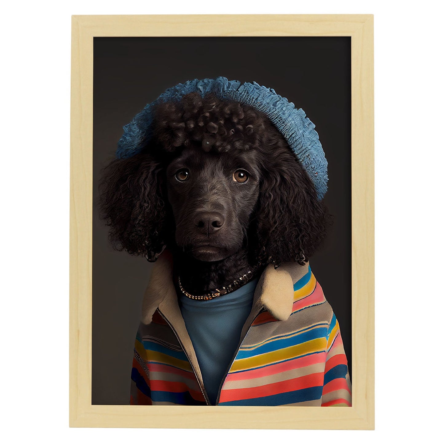 Nacnic un tipo de perro rizado. Estampados de arte de pared estético para el diseño de dormitorio o sala de estar.-Artwork-Nacnic-A4-Marco Madera clara-Nacnic Estudio SL