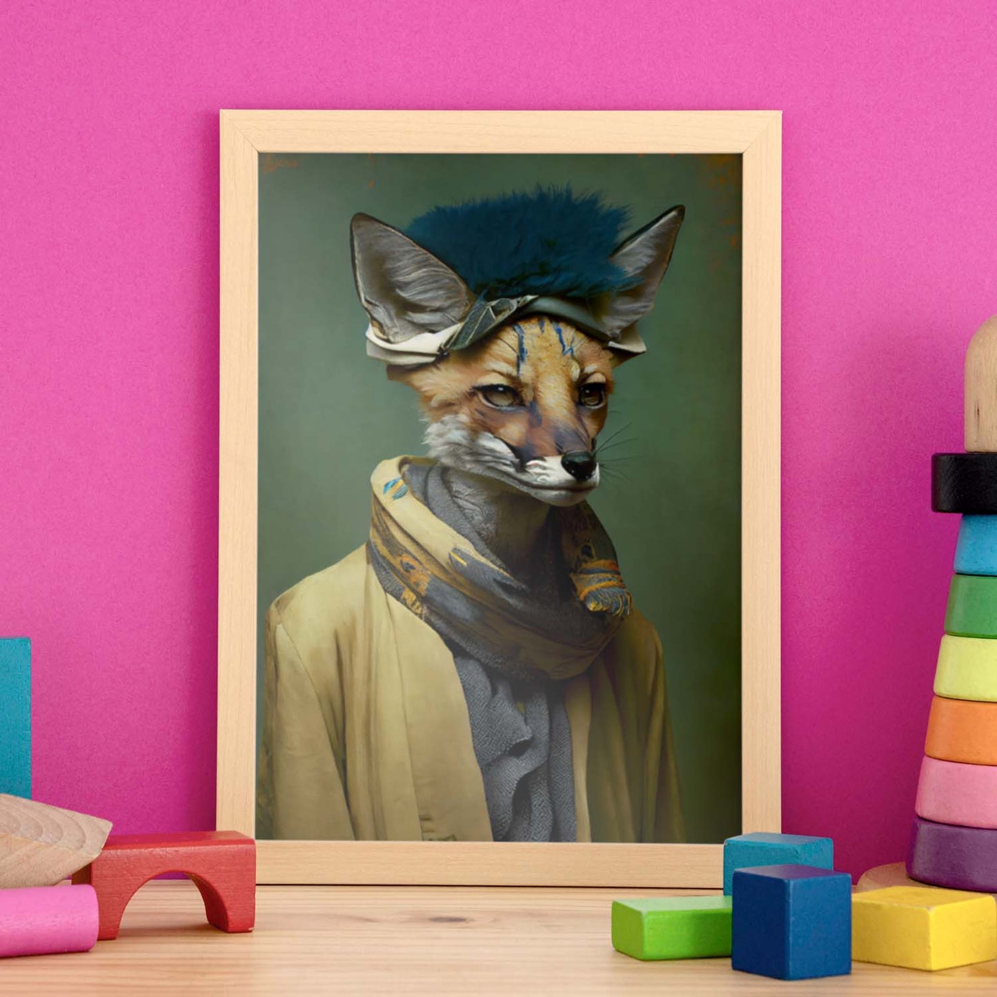 Nacnic, un zorro vestido con ropa humana, pequeña sonrisa. Estampados de arte de pared estético para el diseño de dormitorio o sala de estar.-Artwork-Nacnic-Nacnic Estudio SL