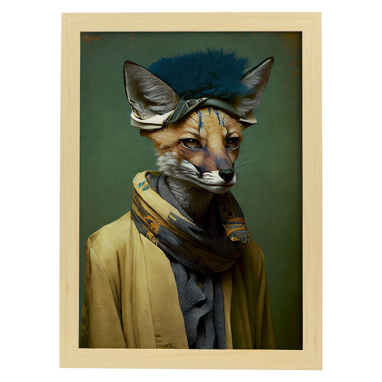 Nacnic, un zorro vestido con ropa humana, pequeña sonrisa. Estampados de arte de pared estético para el diseño de dormitorio o sala de estar.-Artwork-Nacnic-A4-Marco Madera clara-Nacnic Estudio SL