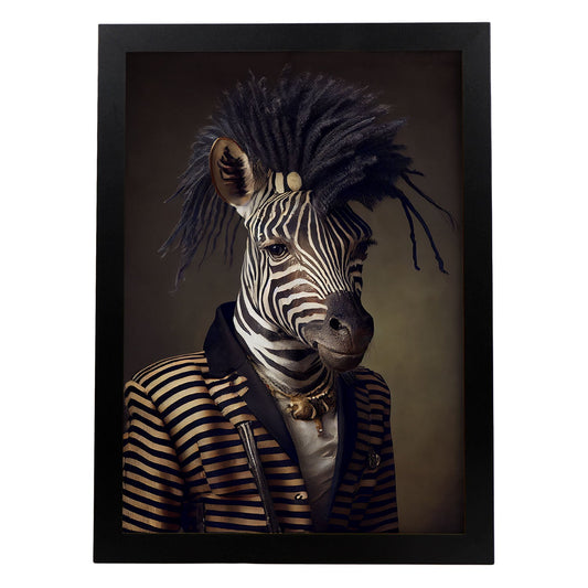 Nacnic una cebra vestida con accesorios de ropa humana. Estampados de arte de pared estético para el diseño de dormitorio o sala de estar.-Artwork-Nacnic-A3-Sin marco-Nacnic Estudio SL