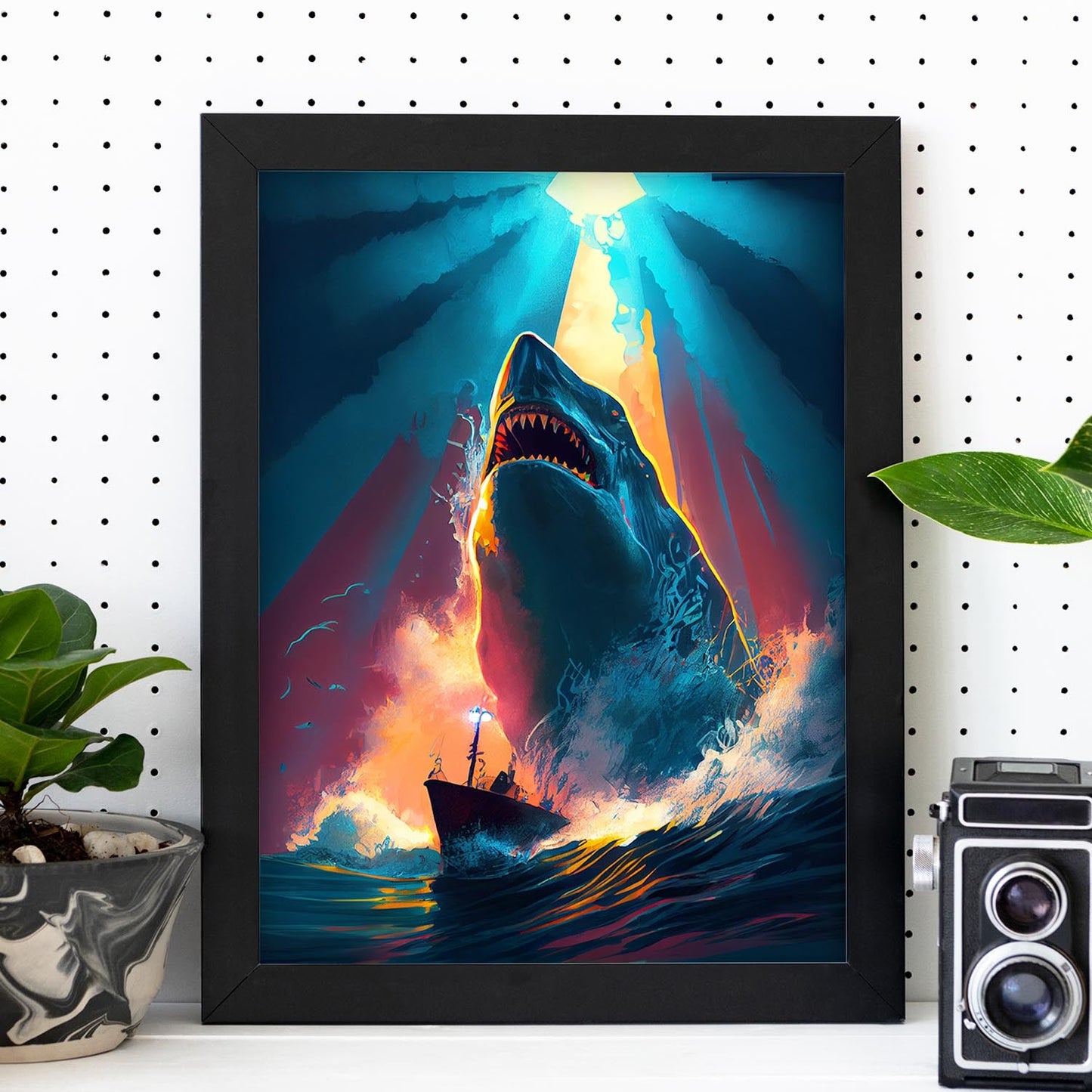 Nacnic una escena de película de Jaws Pixar Style Dynamic Figura. Estampados de arte de pared estético para el diseño de dormitorio o sala de estar.-Artwork-Nacnic-Nacnic Estudio SL