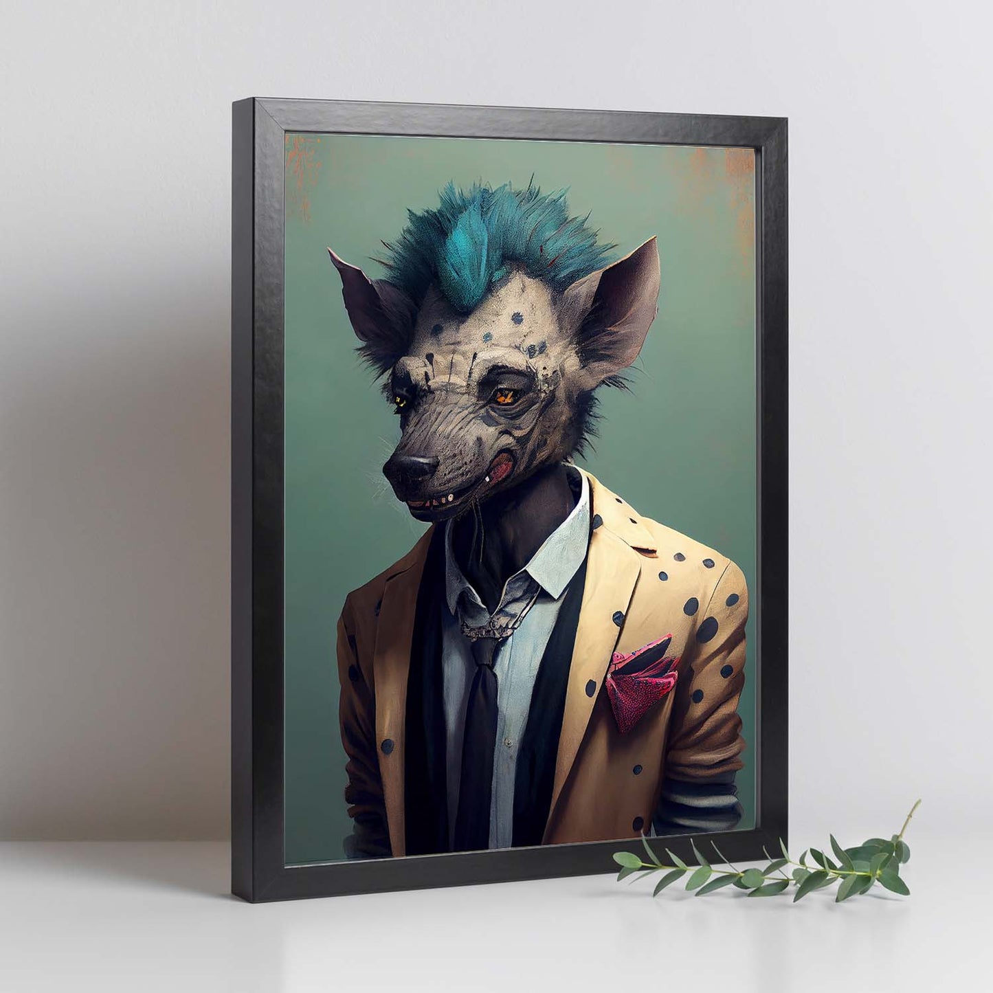 Nacnic una hiena vestida con ropa humana. Estampados de arte de pared estético para el diseño de dormitorio o sala de estar.-Artwork-Nacnic-Nacnic Estudio SL