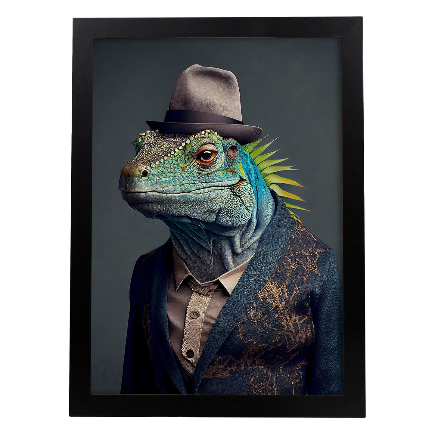 Nacnic una iguana vestida con ropa humana pequeña sonrisa. Estampados de arte de pared estético para el diseño de dormitorio o sala de estar.-Artwork-Nacnic-A4-Sin marco-Nacnic Estudio SL