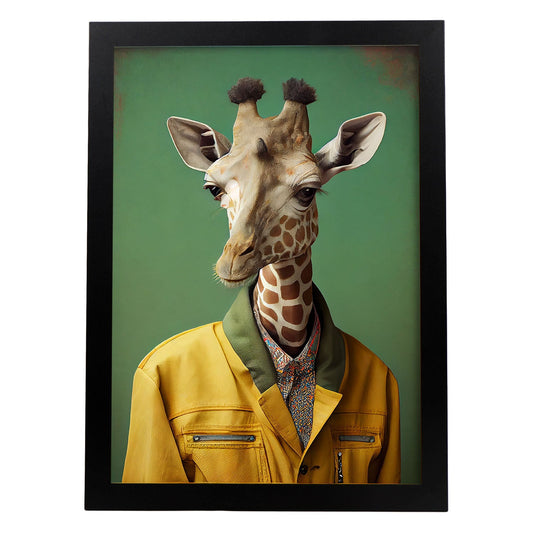 Nacnic Una jirafa vestida con accesorios de ropa humana. Estampados de arte de pared estético para el diseño de dormitorio o sala de estar.-Artwork-Nacnic-A4-Sin marco-Nacnic Estudio SL