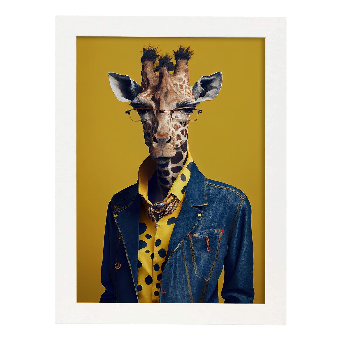 Nacnic una jirafa vestida con ropa humana pequeña Smilej. Estampados de arte de pared estético para el diseño de dormitorio o sala de estar.-Artwork-Nacnic-A3-Marco Blanco-Nacnic Estudio SL