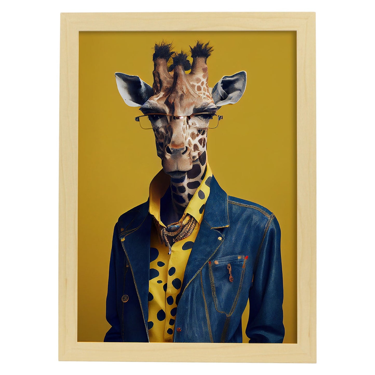 Nacnic una jirafa vestida con ropa humana pequeña Smilej. Estampados de arte de pared estético para el diseño de dormitorio o sala de estar.-Artwork-Nacnic-A3-Marco Madera clara-Nacnic Estudio SL