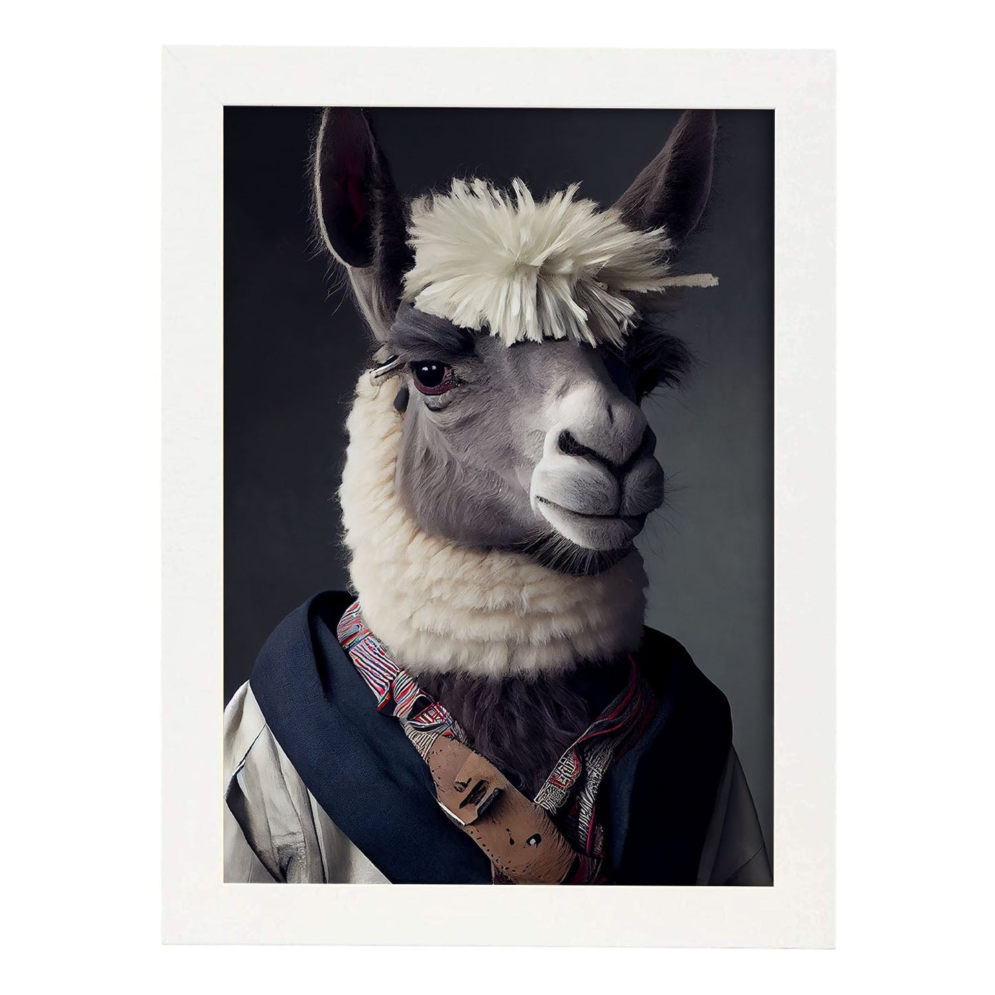 Nacnic una llama vestida con ropa humana pequeña sonrisa. Estampados de arte de pared estético para el diseño de dormitorio o sala de estar.-Artwork-Nacnic-A4-Marco Blanco-Nacnic Estudio SL