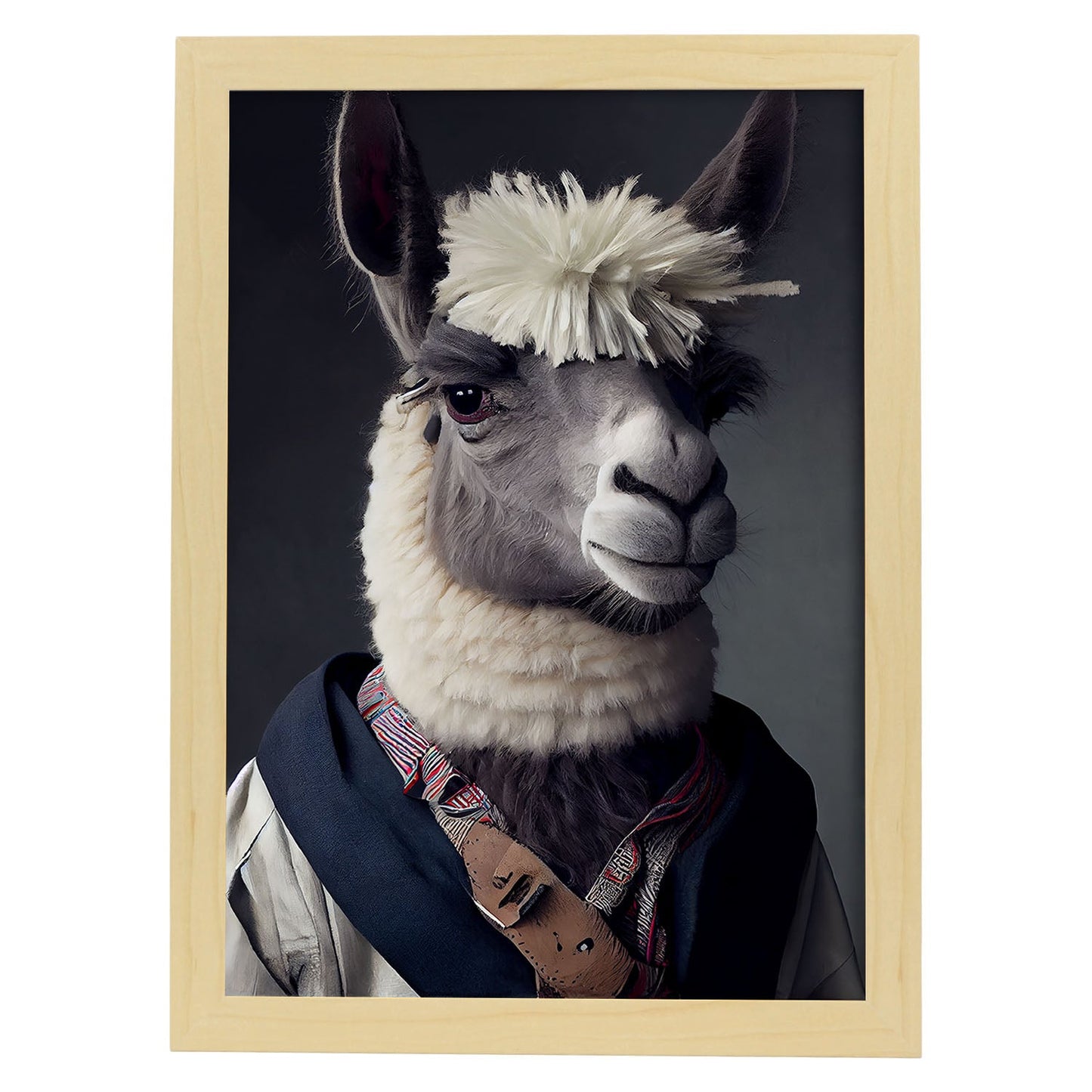 Nacnic una llama vestida con ropa humana pequeña sonrisa. Estampados de arte de pared estético para el diseño de dormitorio o sala de estar.-Artwork-Nacnic-A4-Marco Madera clara-Nacnic Estudio SL