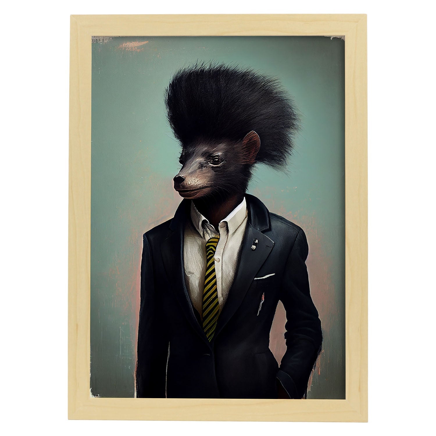 Nacnic una mofeta vestida con ropa humana. Estampados de arte de pared estético para el diseño de dormitorio o sala de estar.-Artwork-Nacnic-A3-Marco Madera clara-Nacnic Estudio SL