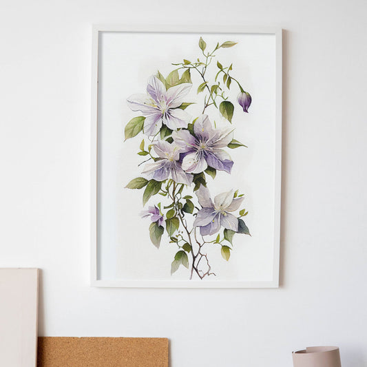 Nacnic watercolor minmal Clematis_2. Aesthetic Wall Art Prints for Bedroom or Living Room Design.-Artwork-Nacnic-A4-Sin Marco-Nacnic Estudio SL