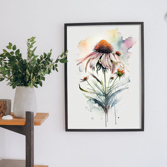 Nacnic watercolor minmal Coneflower_1. Aesthetic Wall Art Prints for Bedroom or Living Room Design.-Artwork-Nacnic-A4-Sin Marco-Nacnic Estudio SL