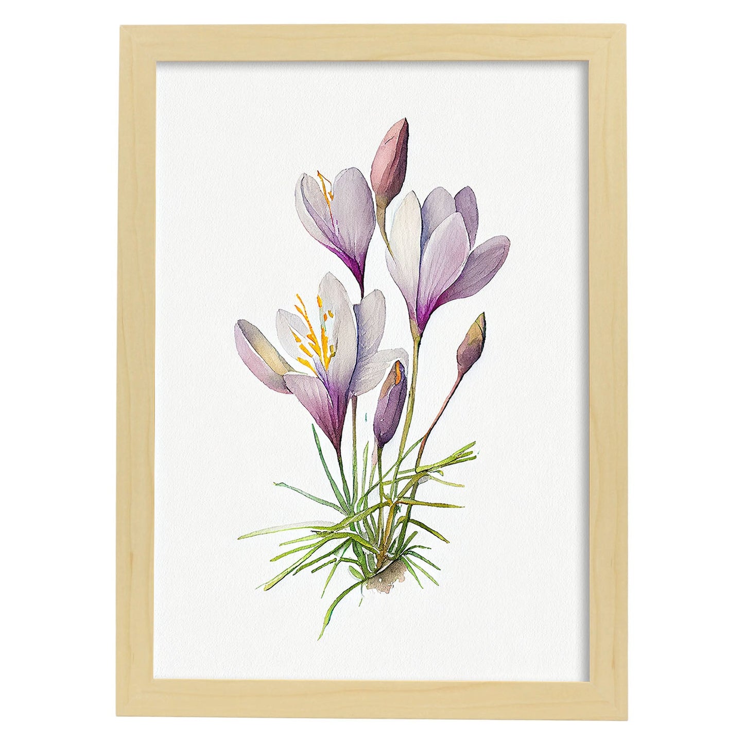 Nacnic watercolor minmal Crocus. Aesthetic Wall Art Prints for Bedroom or Living Room Design.-Artwork-Nacnic-A4-Marco Madera Clara-Nacnic Estudio SL